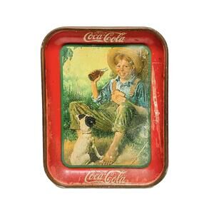 Vintage 1931 Original Coca Cola Norman Rockwell Boy & Dog Advertising Tin Tray